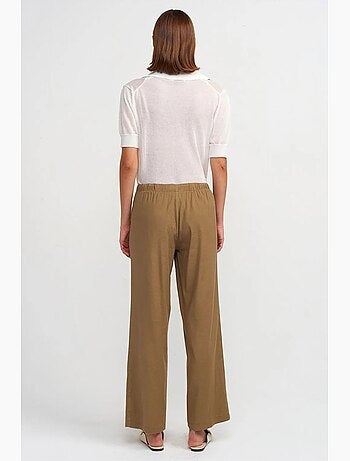 Pantalón de mujer de tencel de pernera ancha con cintura con cordón dilvin