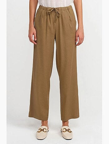 Pantalón de mujer de tencel de pernera ancha con cintura con cordón dilvin