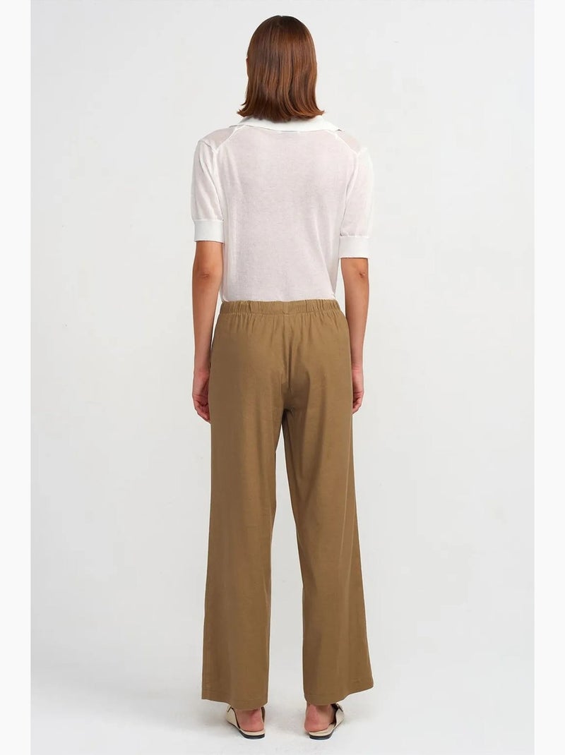 Pantalón de mujer de tencel de pernera ancha con cintura con cordón dilvin Verde caqui - Kiabi