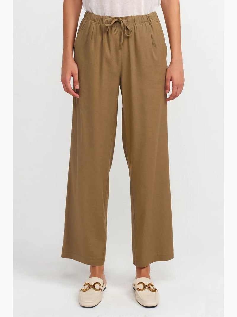 Pantalón de mujer de tencel de pernera ancha con cintura con cordón dilvin Verde caqui - Kiabi