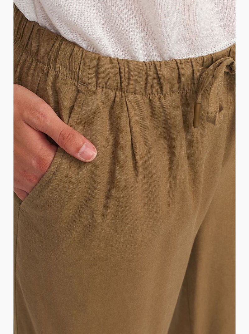 Pantalón de mujer de tencel de pernera ancha con cintura con cordón dilvin Verde caqui - Kiabi