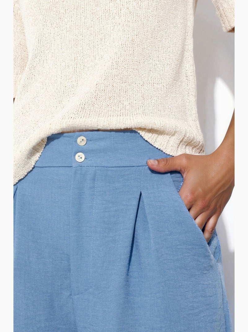 Pantalón de mujer de tiro alto y pernera ancha busem Azul cielo - Kiabi