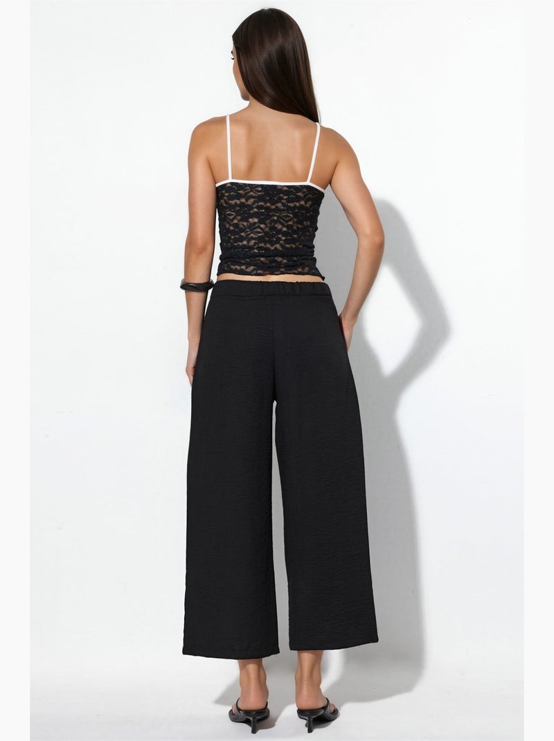 Pantalón de mujer de tiro alto y pernera ancha busem Negro - Kiabi