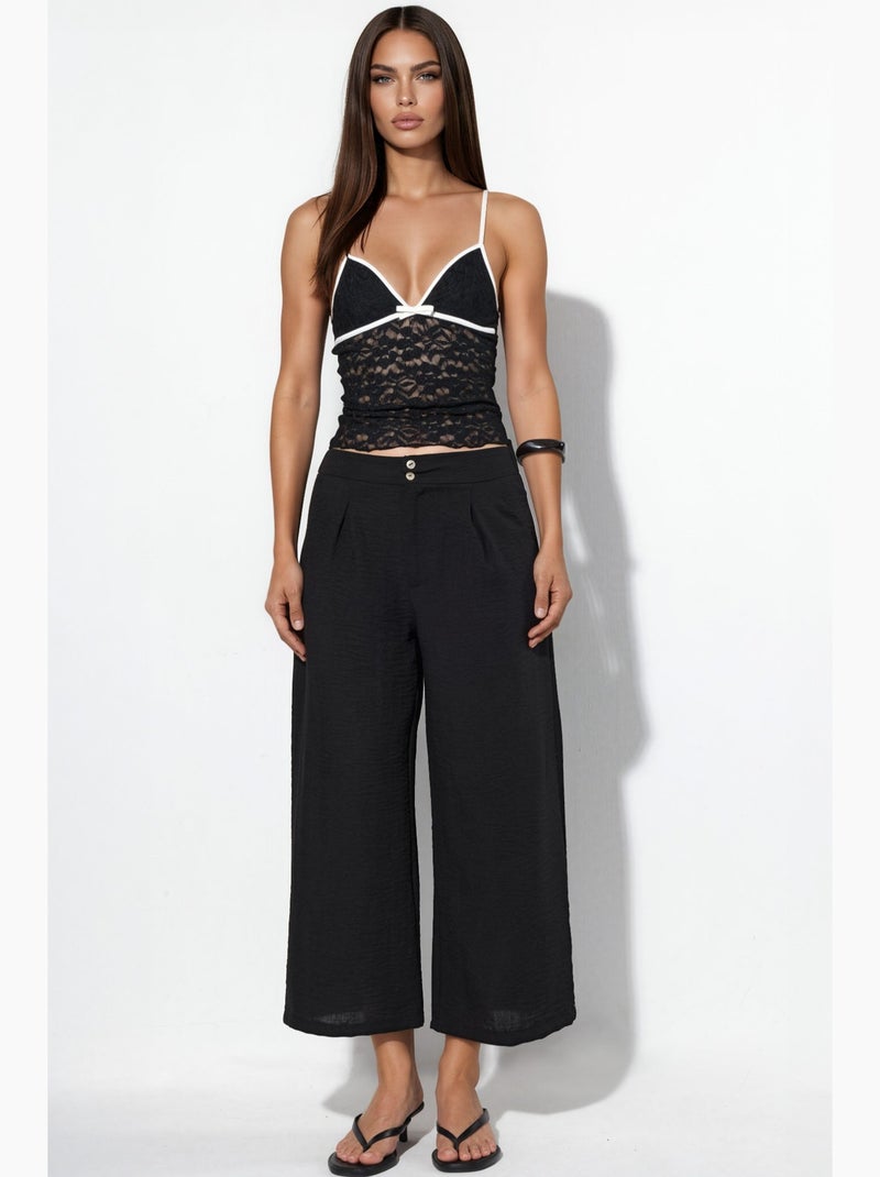 Pantalón de mujer de tiro alto y pernera ancha busem Negro - Kiabi