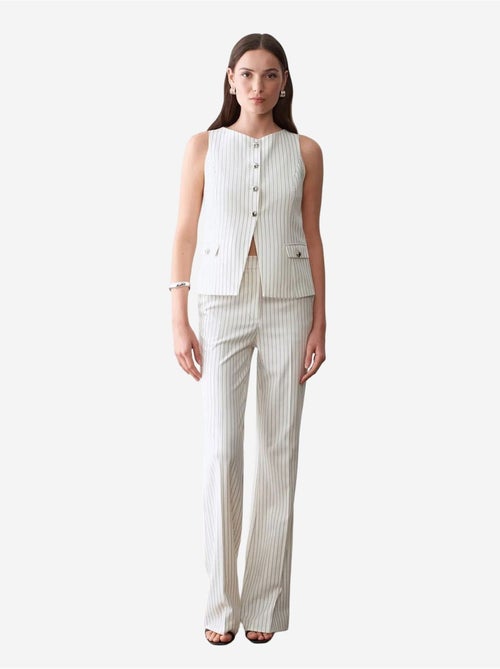 Pantalón de mujer de tiro medio, pernera ancha y rayas dilvin - Kiabi Pantalón de mujer de tiro medio, pernera ancha y rayas dilvin - Kiabi