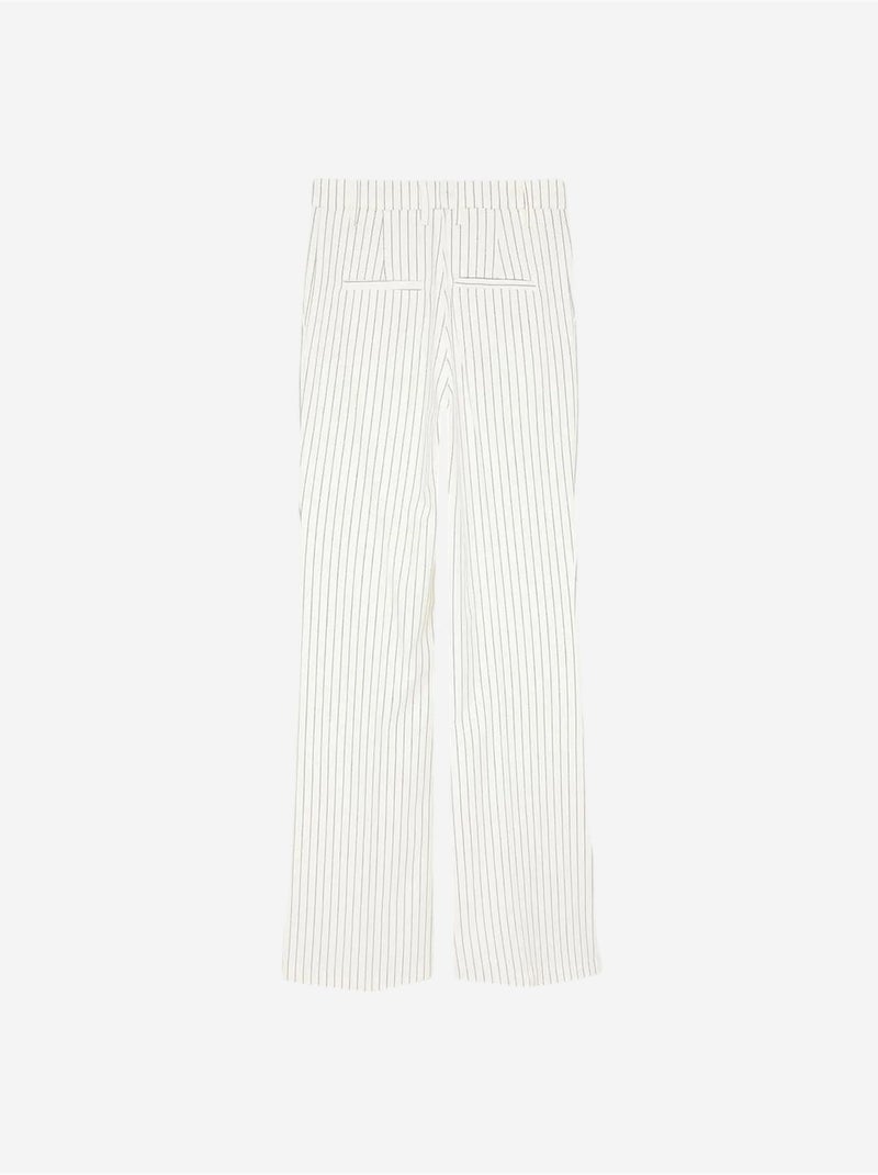 Pantalón de mujer de tiro medio, pernera ancha y rayas dilvin Blanco roto - Kiabi