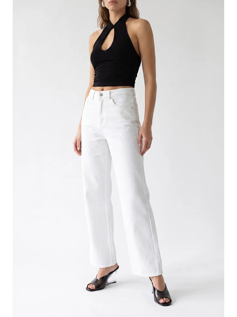 Pantalón de mujer recto mixray Blanco - Kiabi