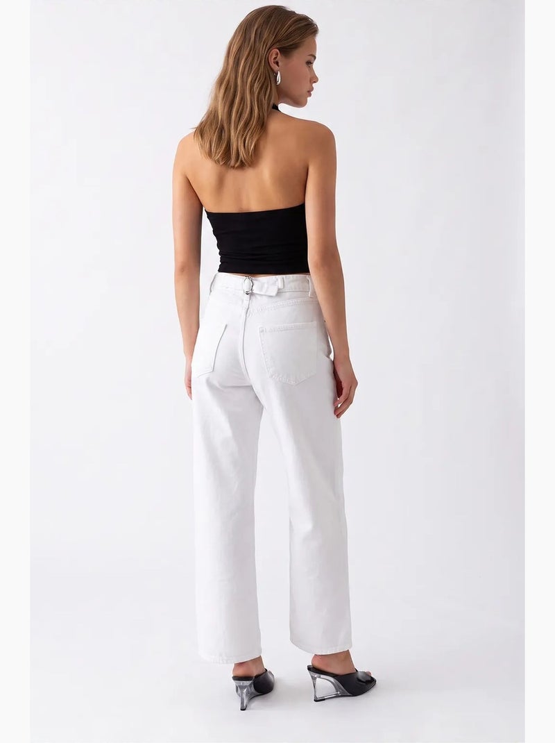 Pantalón de mujer recto mixray Blanco - Kiabi