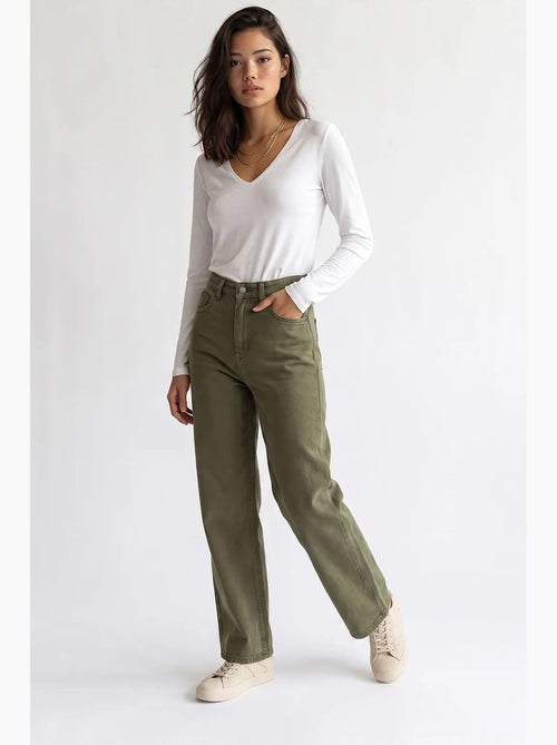 Pantalón de mujer recto mixray - Kiabi Pantalón de mujer recto mixray - Kiabi