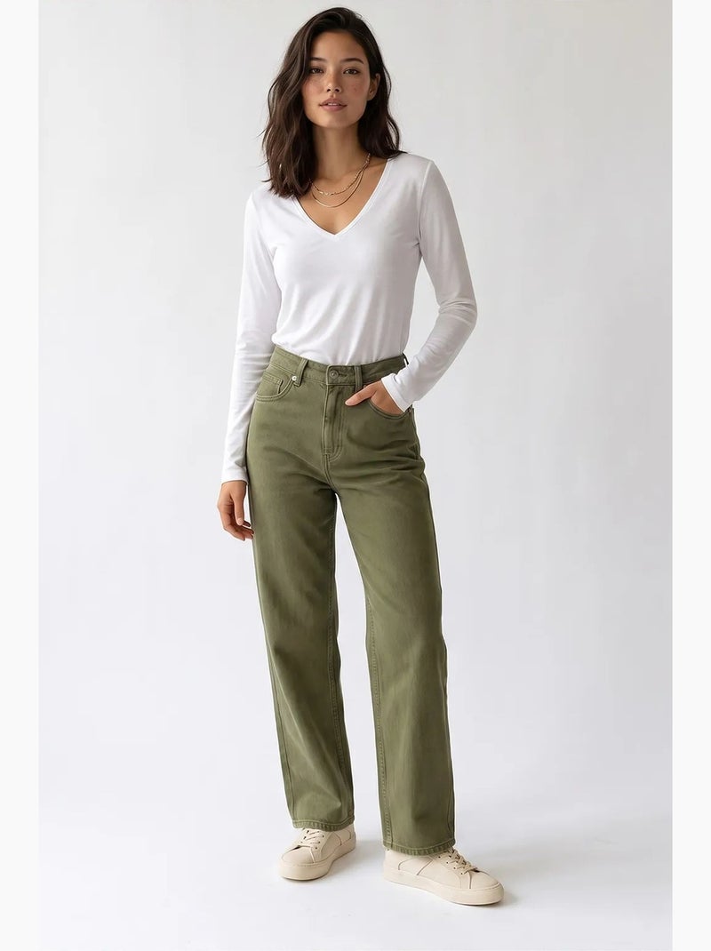 Pantalón de mujer recto mixray Caqui - Kiabi