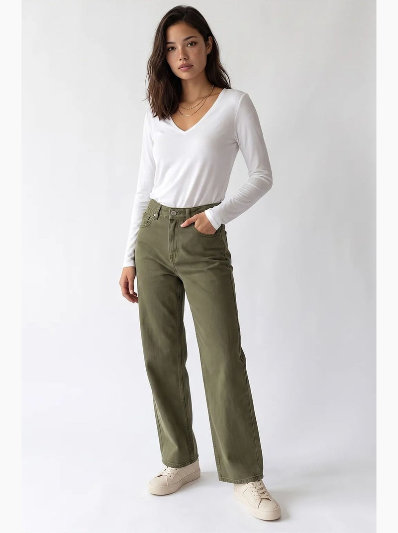 Pantalón de mujer recto mixray Caqui - Kiabi