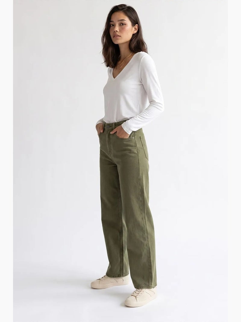 Pantalón de mujer recto mixray Caqui - Kiabi