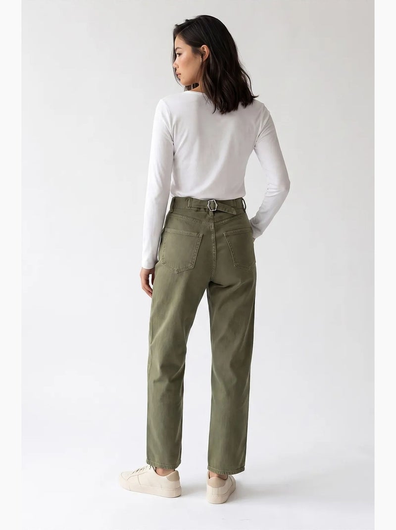Pantalón de mujer recto mixray Caqui - Kiabi