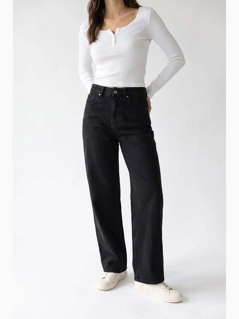 Pantalón de mujer recto mixray Negro - Kiabi