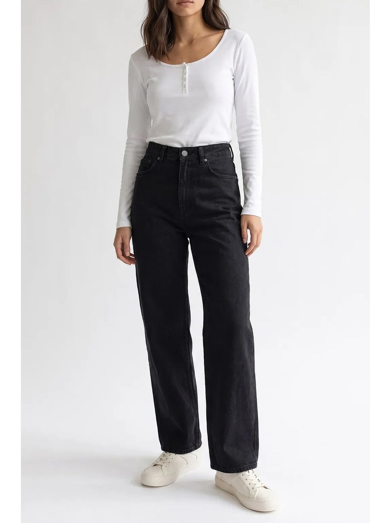 Pantalón de mujer recto mixray Negro - Kiabi