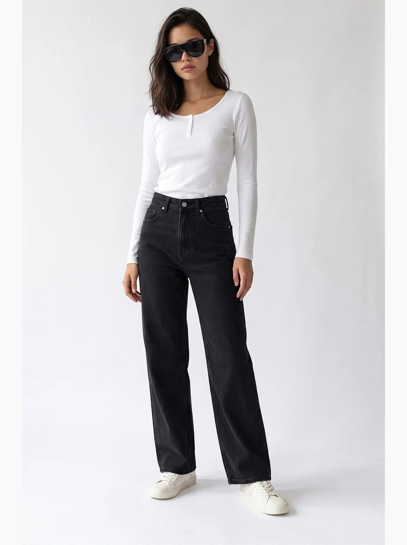 Pantalón de mujer recto mixray Negro - Kiabi