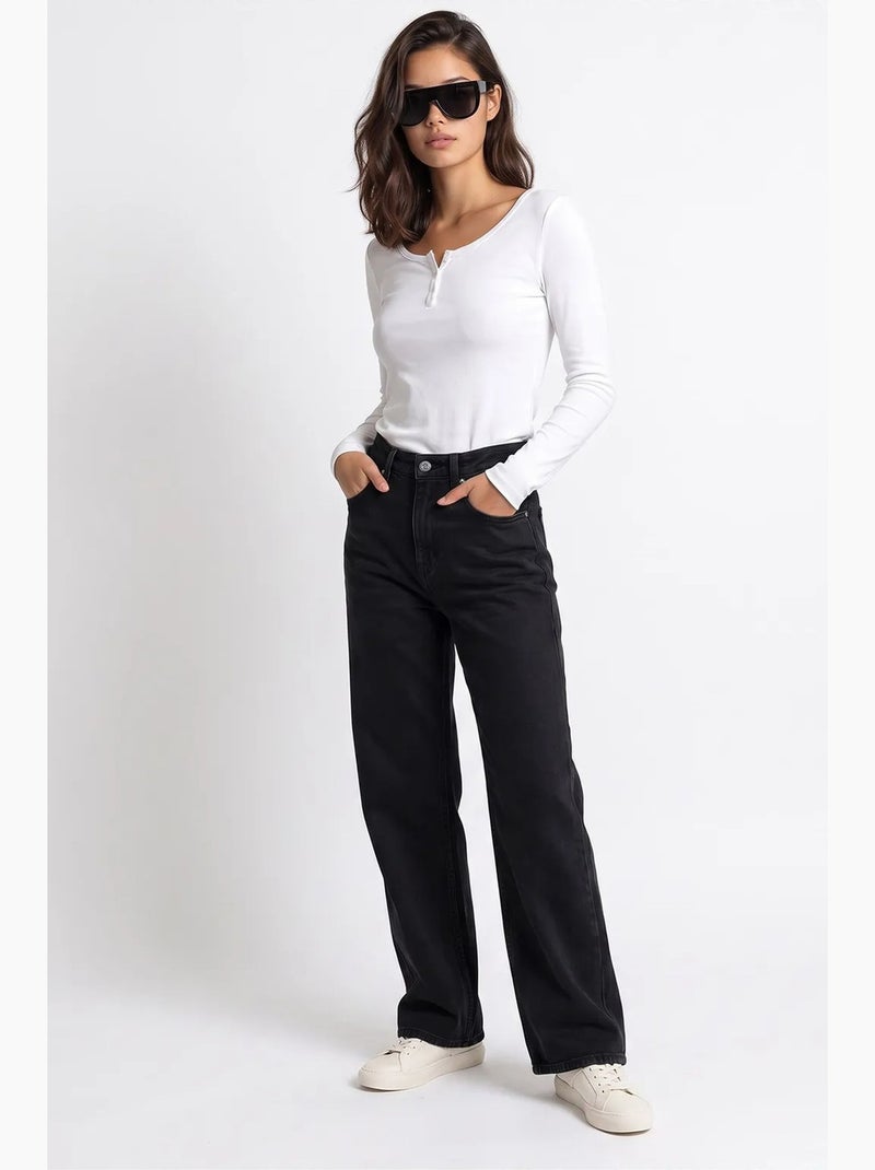 Pantalón de mujer recto mixray Negro - Kiabi