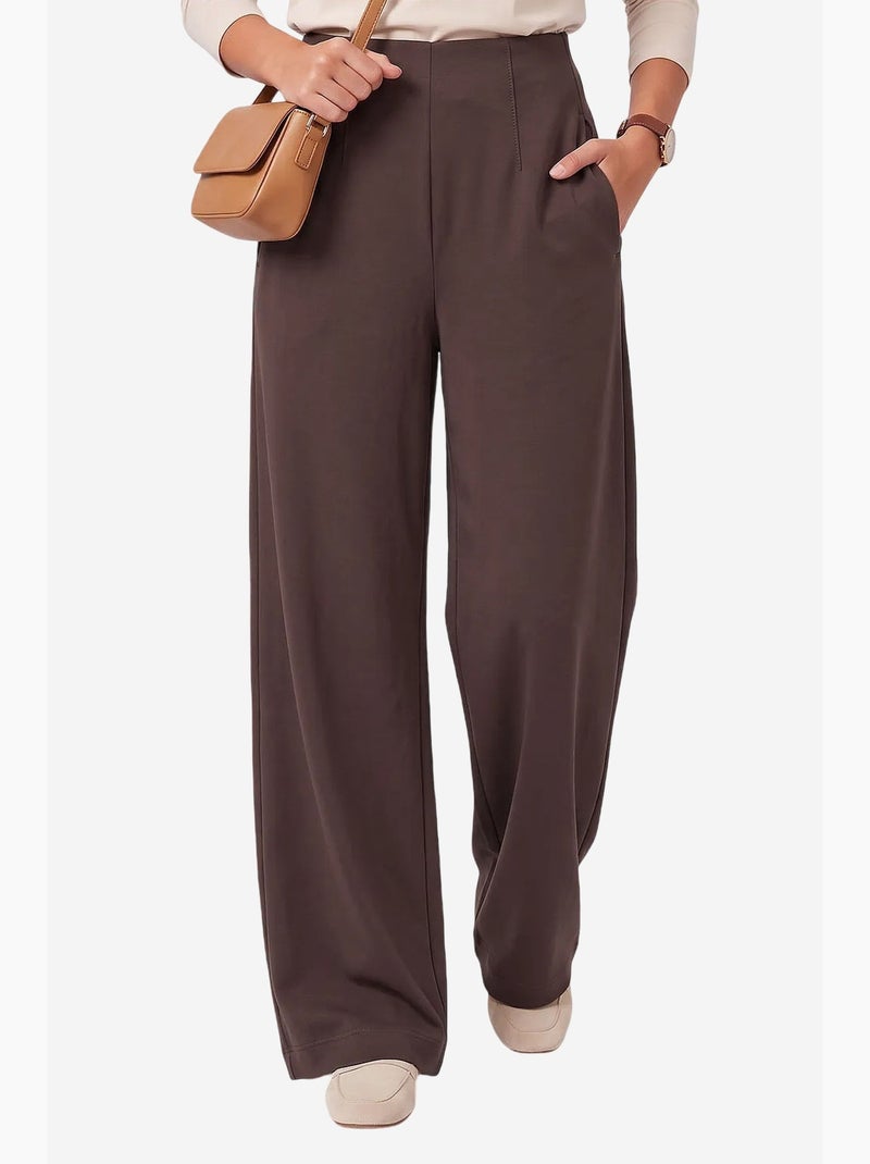 Pantalón de mujer recto tommy Marrón chocolate - Kiabi