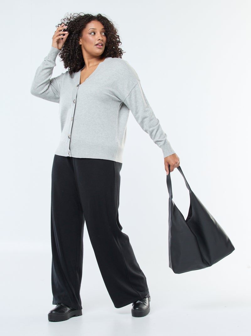 Pantalón de pana ancho liso Negro - Kiabi