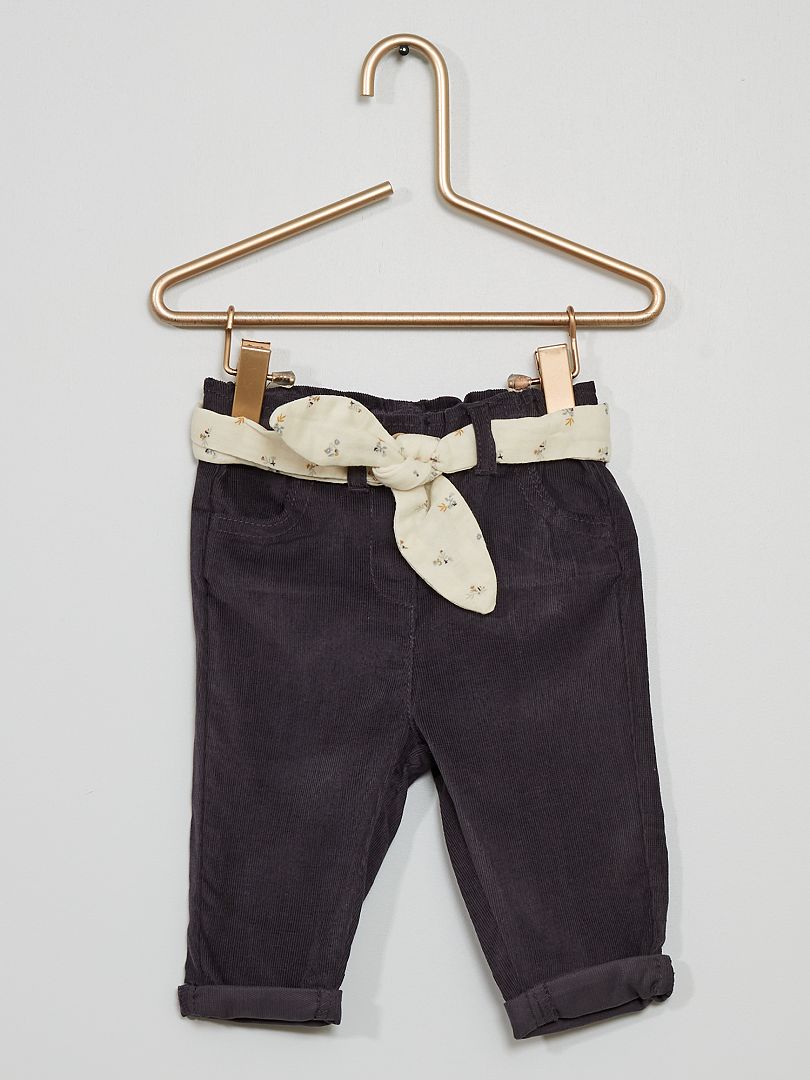 Pantalón de pana + cinturón GRIS - Kiabi