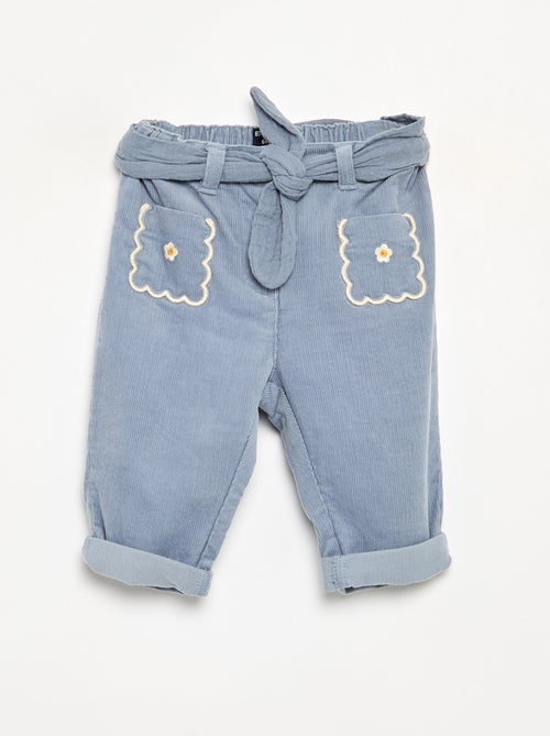 Pantalón de pana con bolsillos bordados - Kiabi