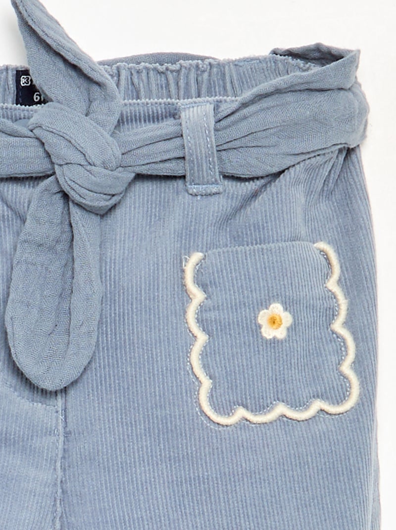Pantalón de pana con bolsillos bordados Azul - Kiabi