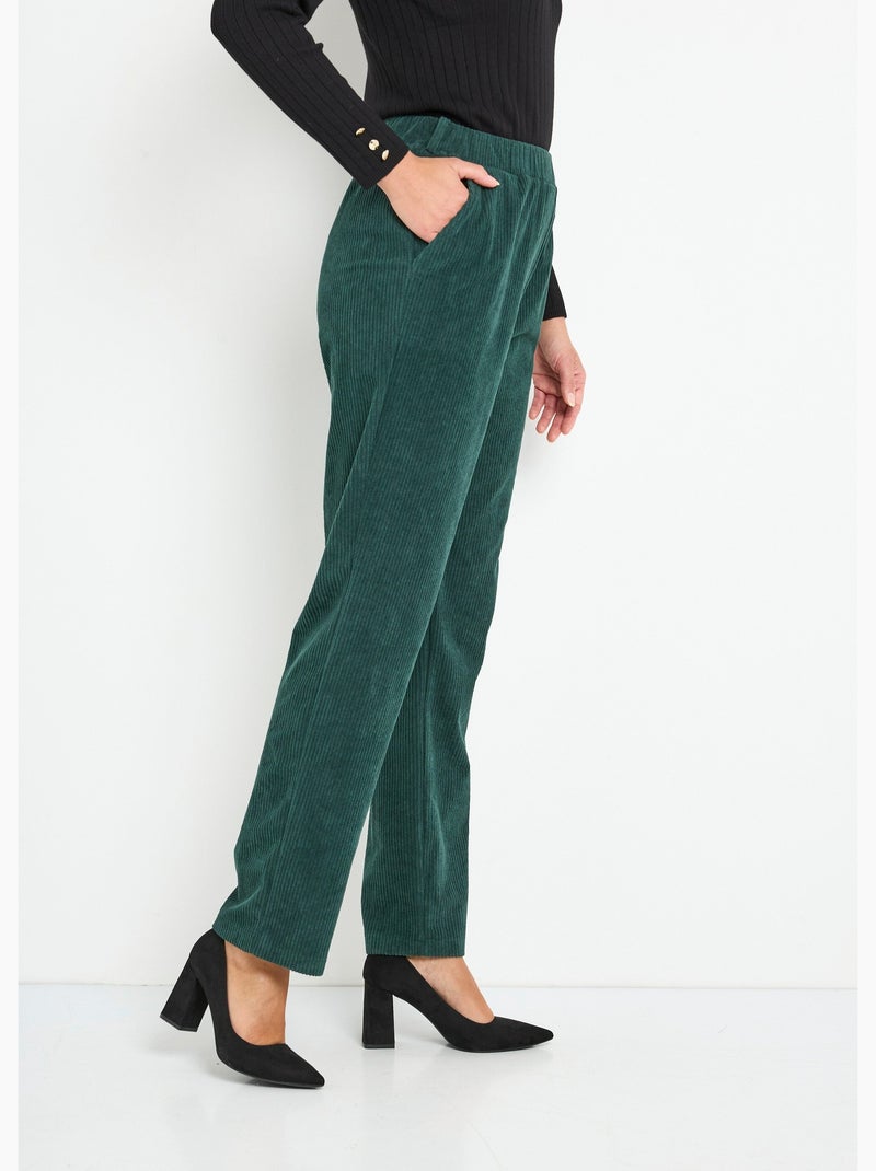 Pantalón de pana con cintura elástica - Afibel Verde - Kiabi