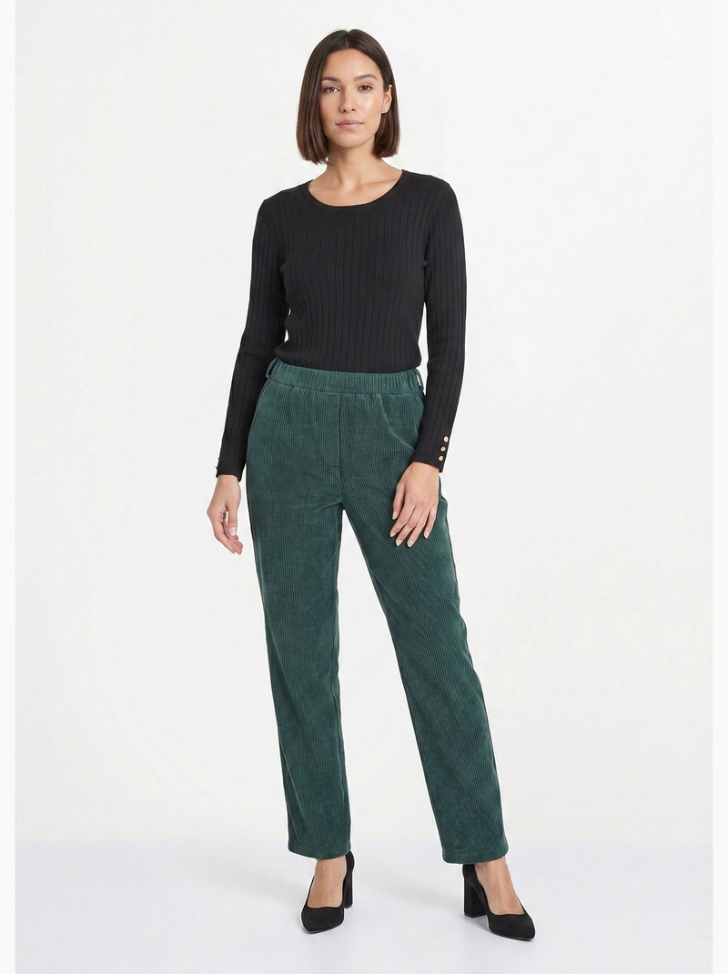 Pantalón de pana con cintura elástica - Afibel Verde - Kiabi