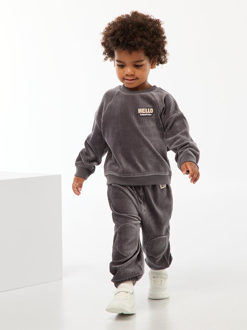Pantalón de pana con cintura elástica Gris - Kiabi