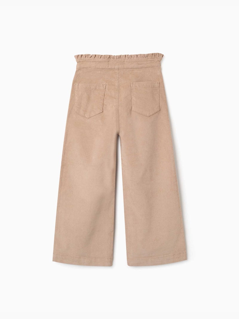 Pantalón de pana con cintura paperbag con volantes Beige claro - Kiabi