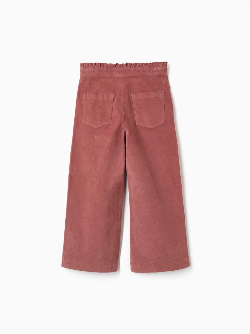 Pantalón de pana con cintura paperbag con volantes Rosa - Kiabi