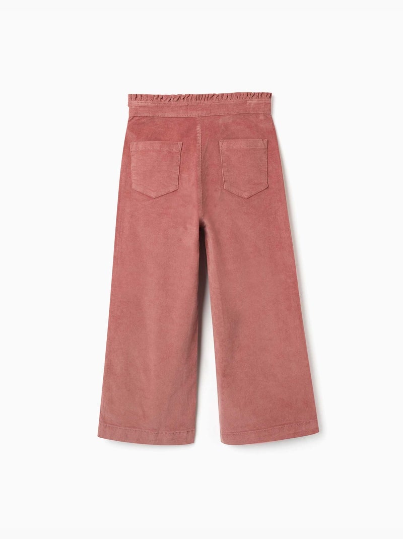 Pantalón de pana con cintura paperbag con volantes Rosa - Kiabi