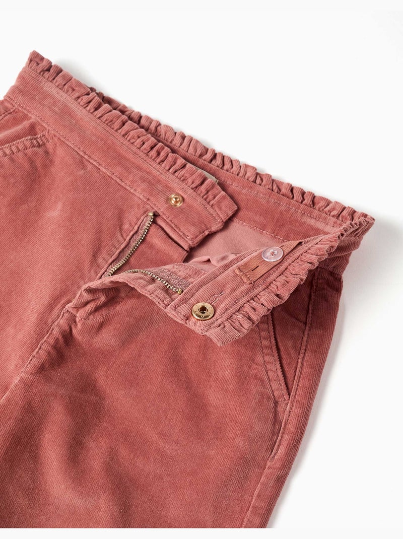 Pantalón de pana con cintura paperbag con volantes Rosa - Kiabi