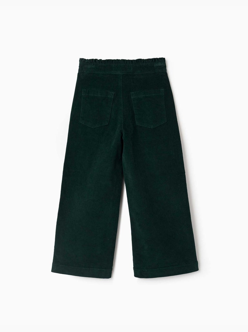 Pantalón de pana con cintura paperbag con volantes Verde oscuro - Kiabi