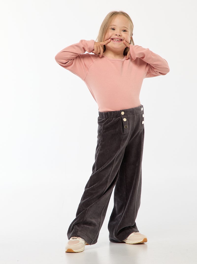 Pantalón de pana con doble abertura con botones a presión - So Easy Negro - Kiabi