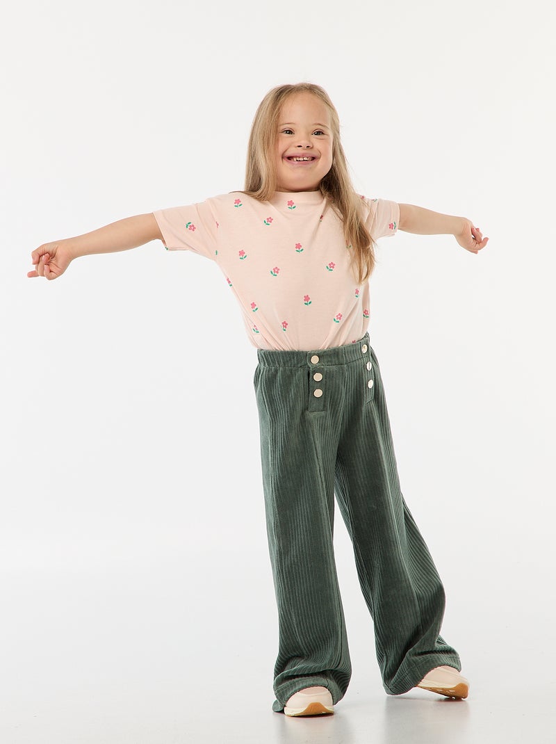 Pantalón de pana con doble abertura con botones a presión - So Easy Verde - Kiabi