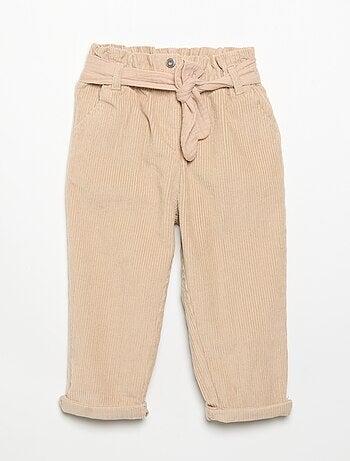Pantalón de pana estilo paperbag con cinturón incluido