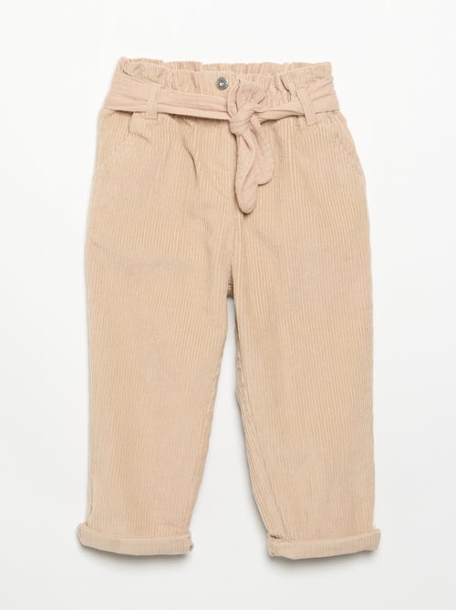 Pantalón de pana estilo paperbag con cinturón incluido - Kiabi