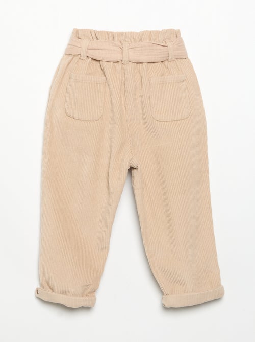 Pantalón de pana estilo paperbag con cinturón incluido - Kiabi