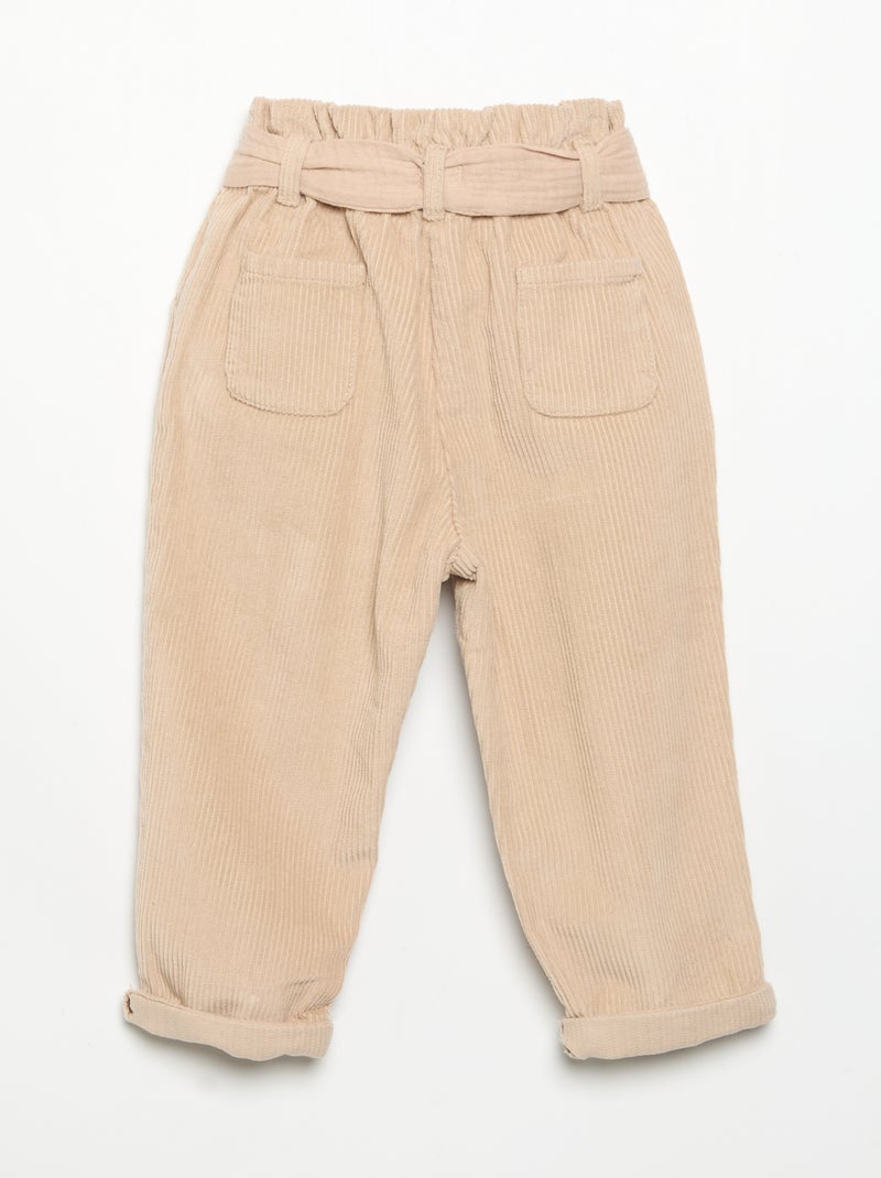 Pantalón de pana estilo paperbag con cinturón incluido Beige - Kiabi