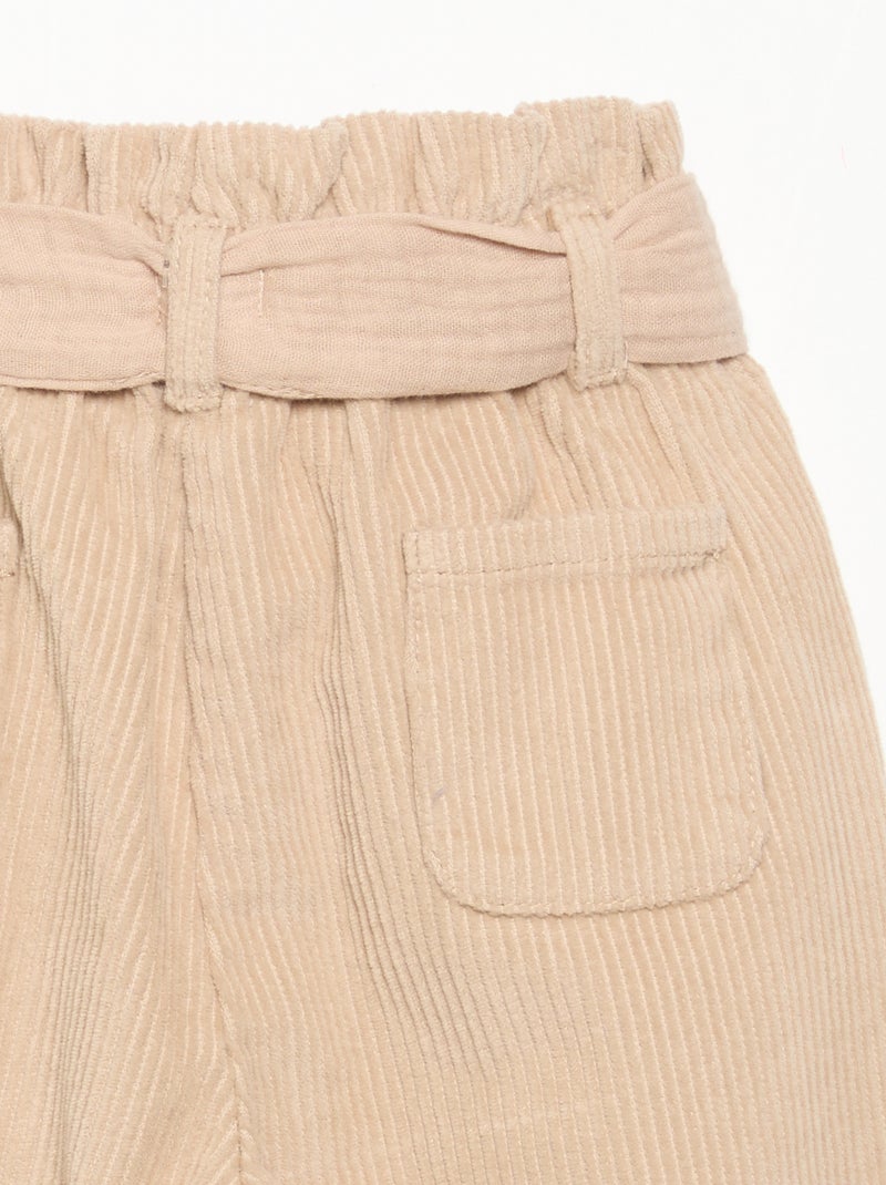 Pantalón de pana estilo paperbag con cinturón incluido Beige - Kiabi
