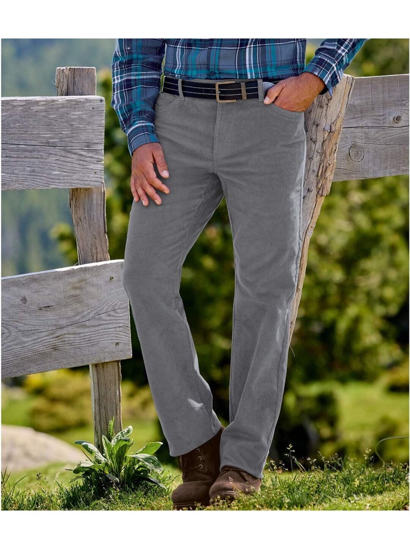 Pantalón de pana stretch de 5 bolsillos Gris - Kiabi