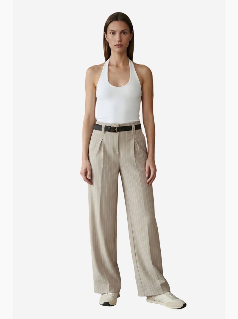 Pantalón de pernera ancha a rayas con pinzas dilvin Beige arcilla - Kiabi