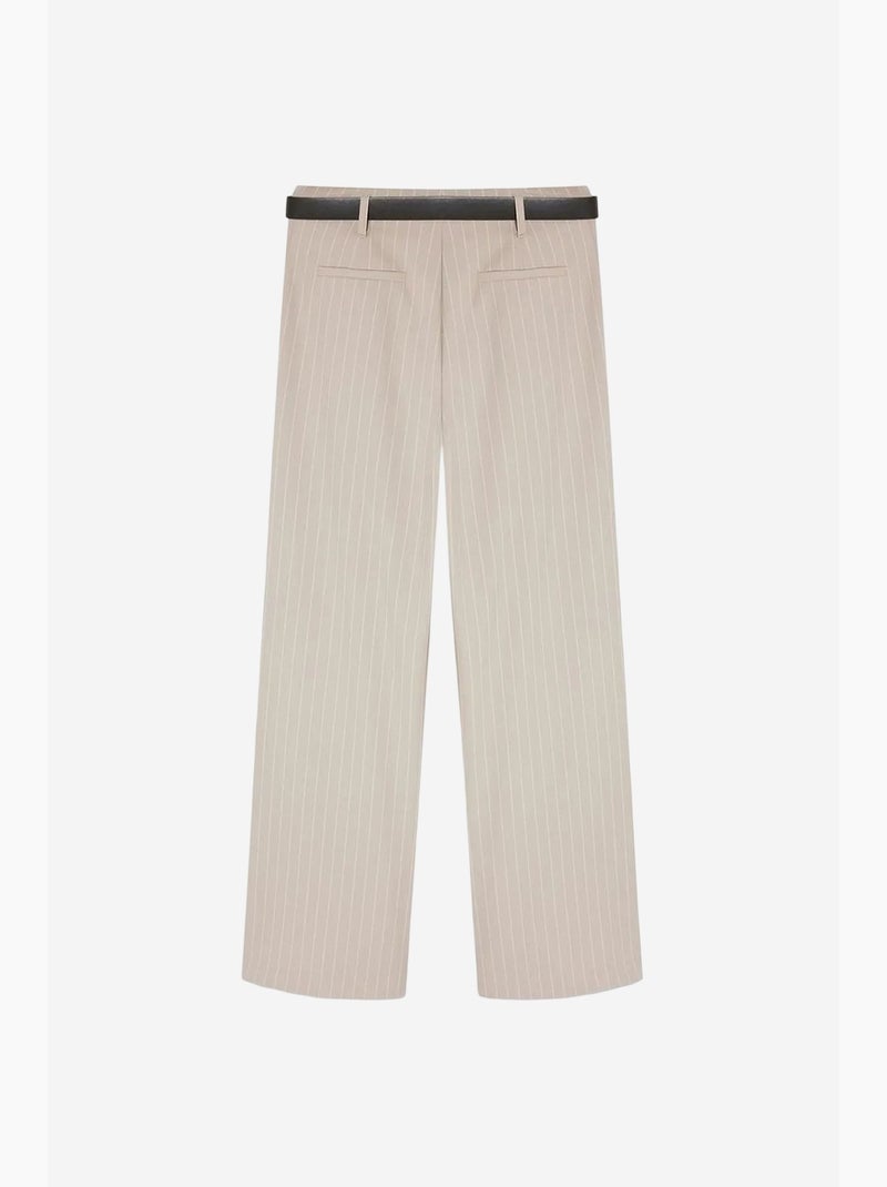 Pantalón de pernera ancha a rayas con pinzas dilvin Beige arcilla - Kiabi