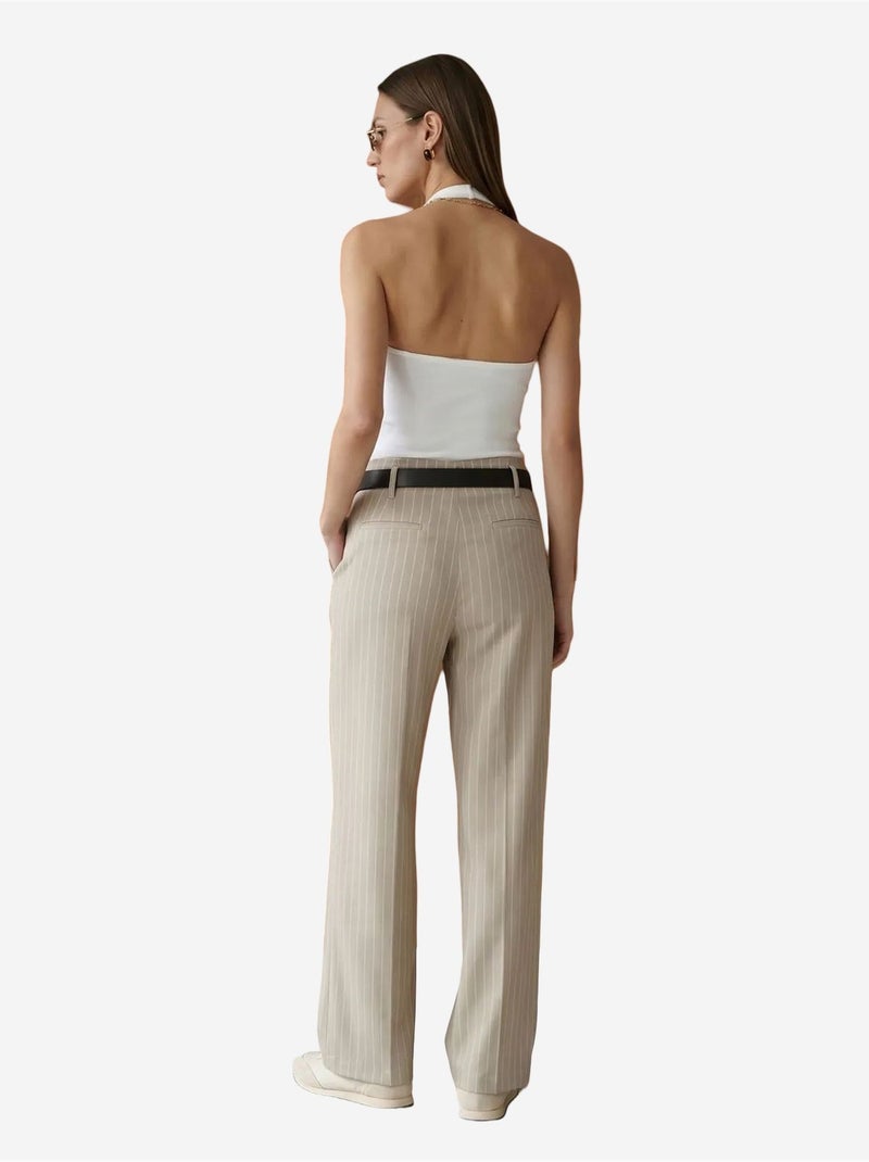 Pantalón de pernera ancha a rayas con pinzas dilvin Beige arcilla - Kiabi