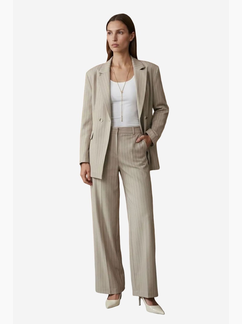 Pantalón de pernera ancha a rayas con pinzas dilvin Beige arcilla - Kiabi