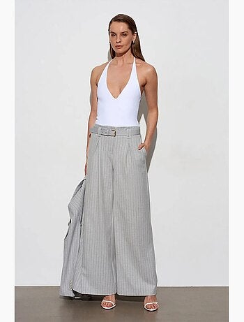 Pantalón de pernera ancha a rayas con pinzas dilvin