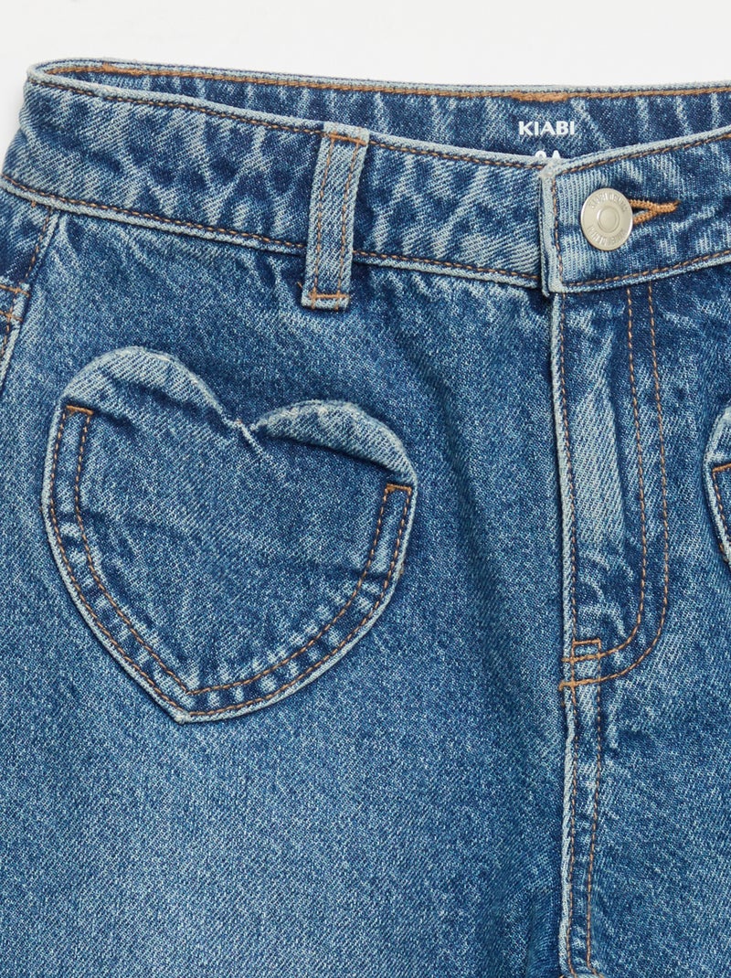 Pantalón de pernera ancha con bordados de corazones Azul - Kiabi
