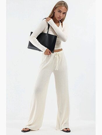 Pantalón de pernera ancha con cintura de cordón busem