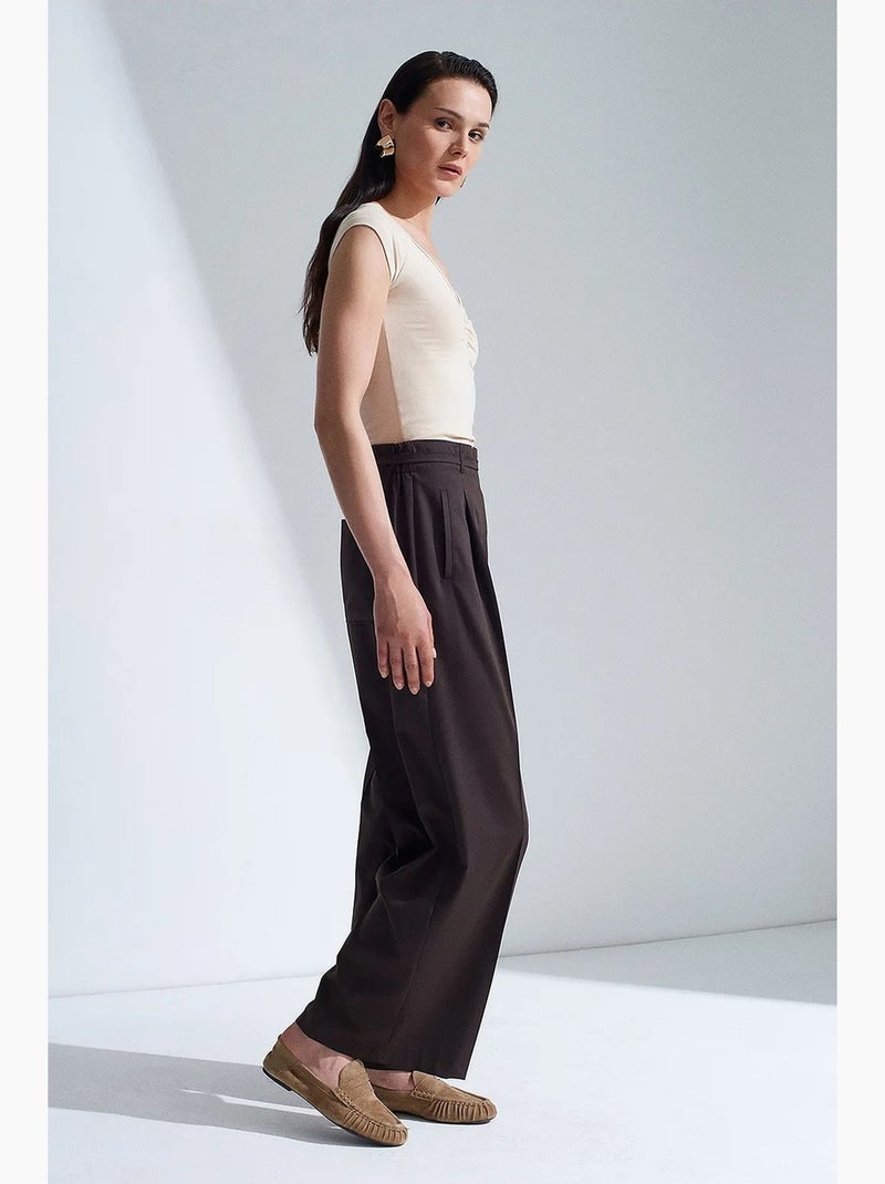 Pantalón de pernera ancha con cinturón dilvin Marrón chocolate - Kiabi